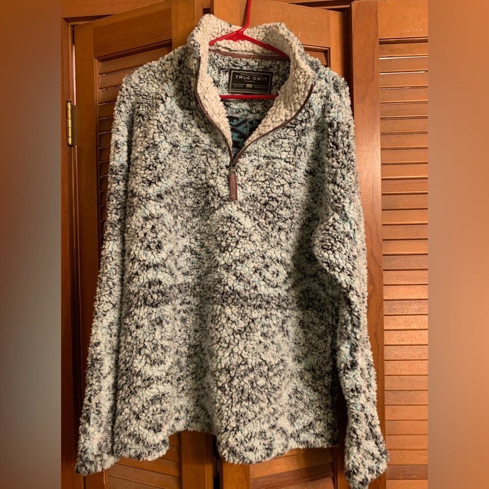 TRUE GRIT Frosted Tip Blue Aztec Print Quarter Zip Pullover Sz M